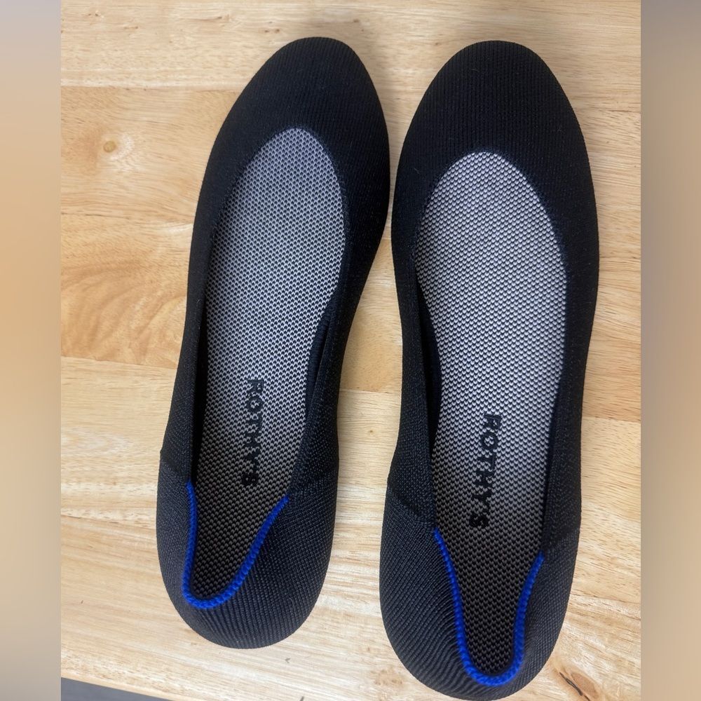 Rothy's Black Flats with Blue Trim Size W10